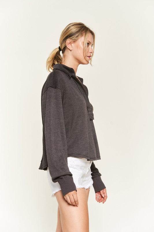 Deep V-neck Collared Long sleeve Knit Top JJT1024