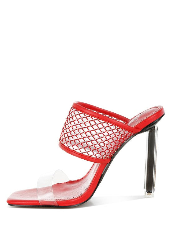 Salween Clear Embellished Square Toe Heels