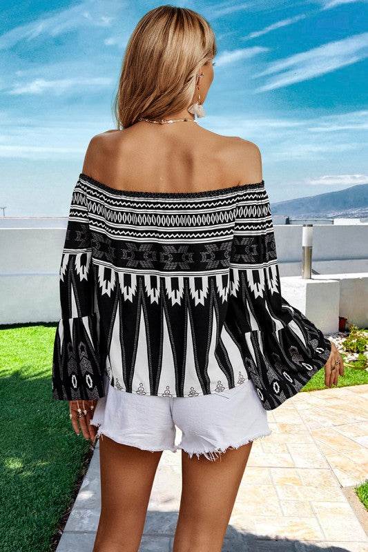 Geo Graphic Off Shoulder Loose Blouse