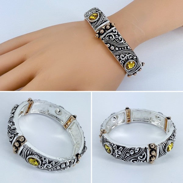 2 Tone Filigree Design Stretchable Bracelet