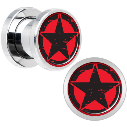 Black Red Distressed Star Steel Screw Fit Plug Set 0G
