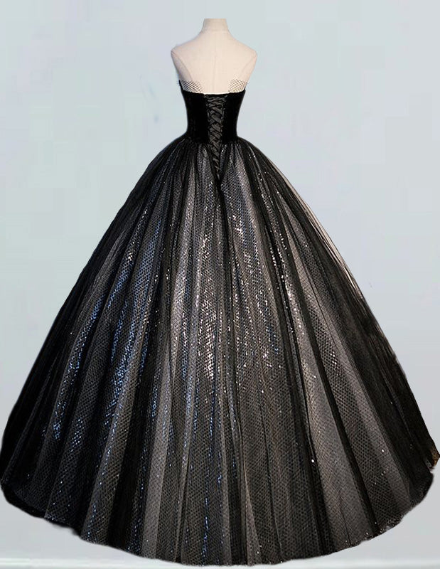 Women's Black Tulle Strapless Evening Gown | Elegant Prom & Bridesmaid Dress