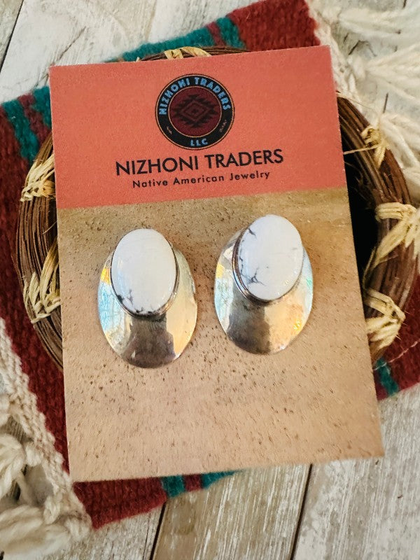 Navajo Howlite & Sterling Silver Post Earrings