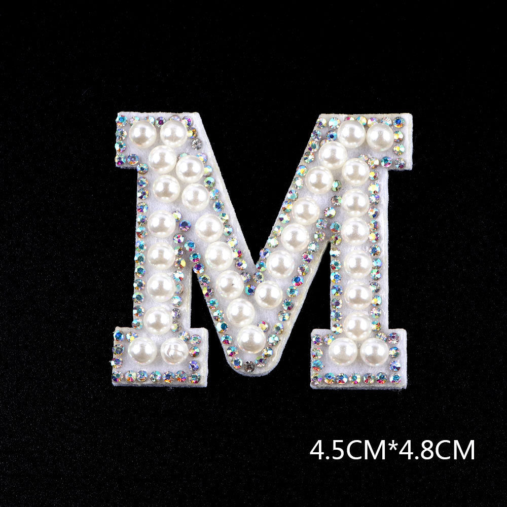 Pearl Rhinestone Cloth Sticker-Letter A-White-2 Pack