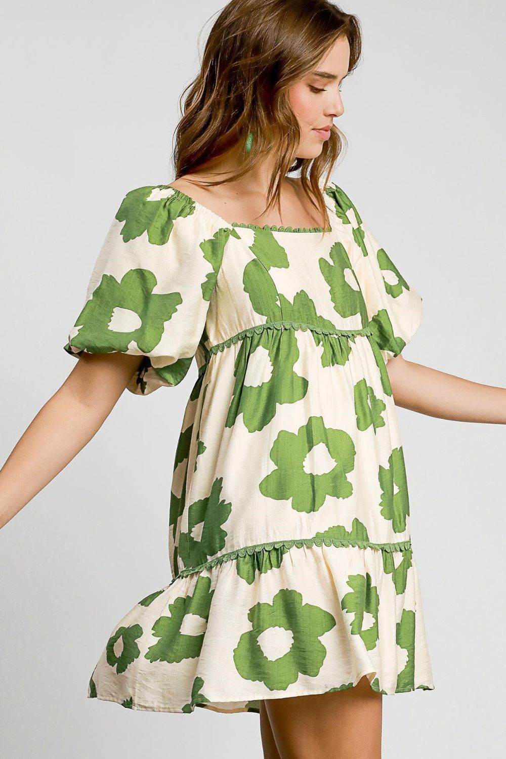 Umgee Full Size Contrast Floral Short Sleeve Mini Dress Plus Size