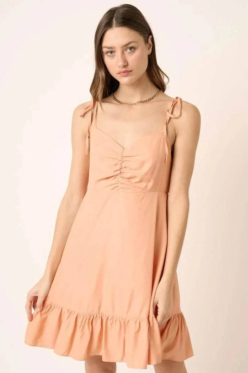 Mittoshop Ruched Detail Spaghetti Tie Mini Dress