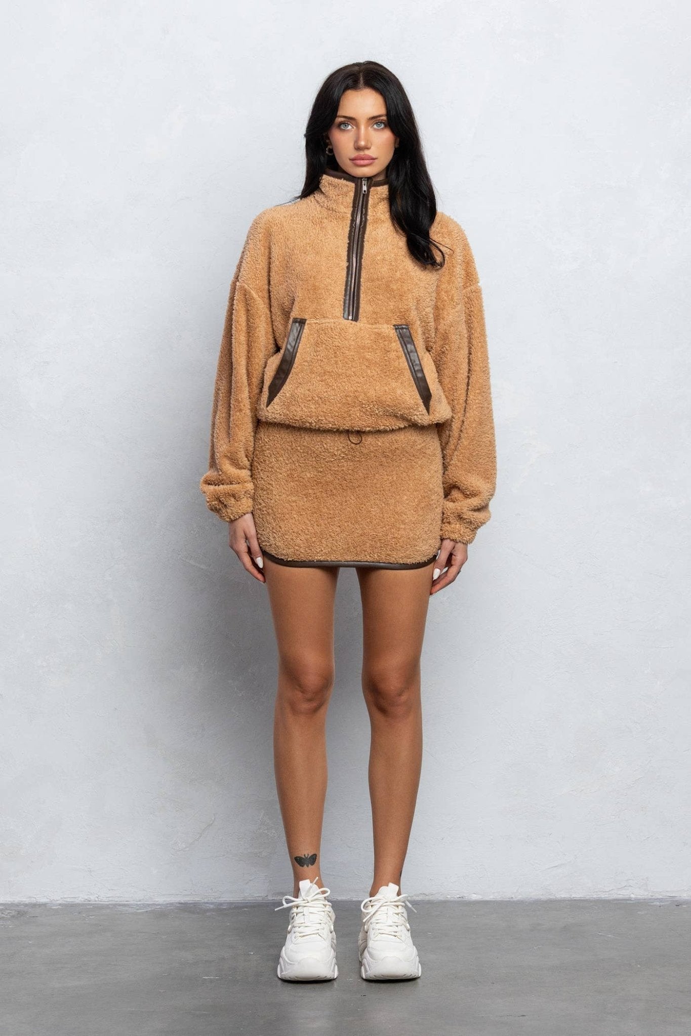Addison Cozy Half Zip Top & Mini Skirt Set – Fuzzy Lounge Wear for Women