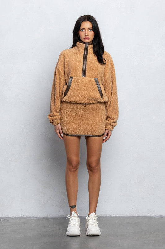 Addison Cozy Half Zip Top & Mini Skirt Set – Fuzzy Lounge Wear for Women