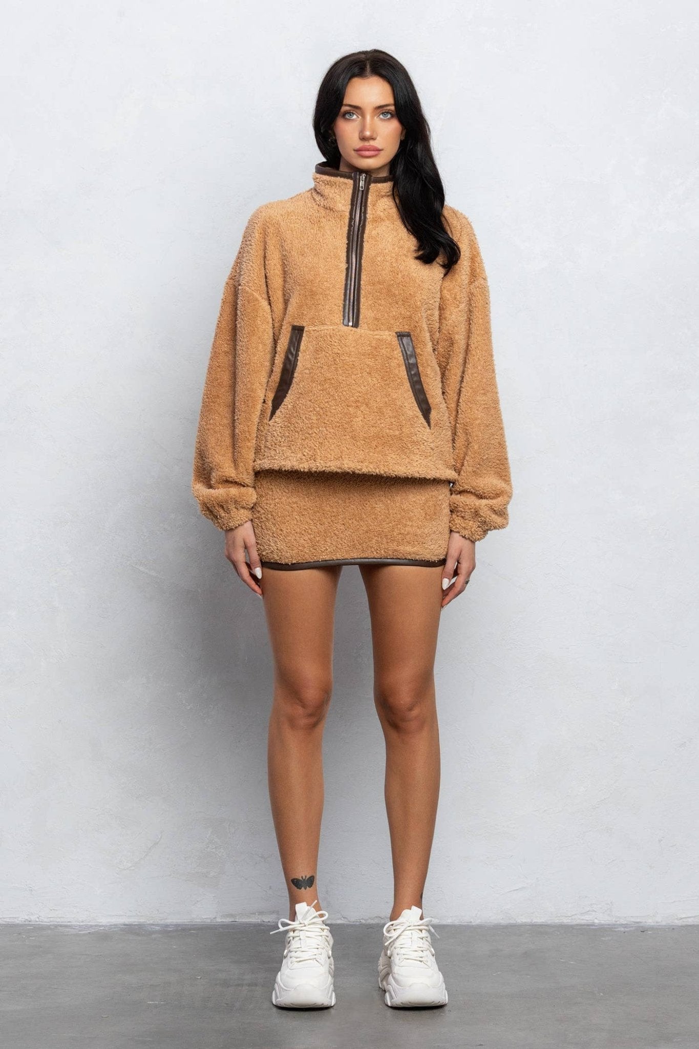 Addison Cozy Half Zip Top & Mini Skirt Set – Fuzzy Lounge Wear for Women