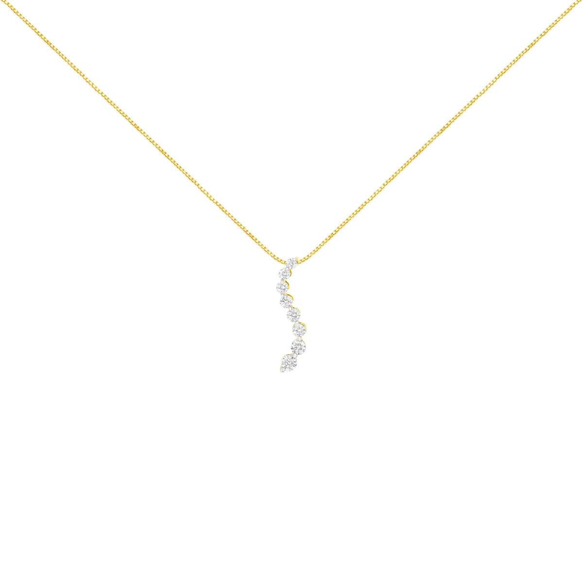 14k Yellow Gold 3.0 cttw Baguette and Brilliant Round-Cut Diamond Journey 18" Pendant Necklace (I-J Color, I2-I3 Clarity)