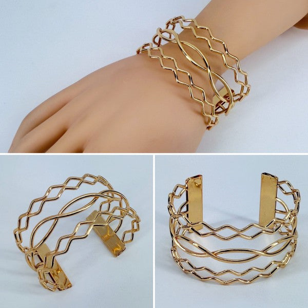 Gold Finish Twisted Layered Adjustable Cuff Bracel