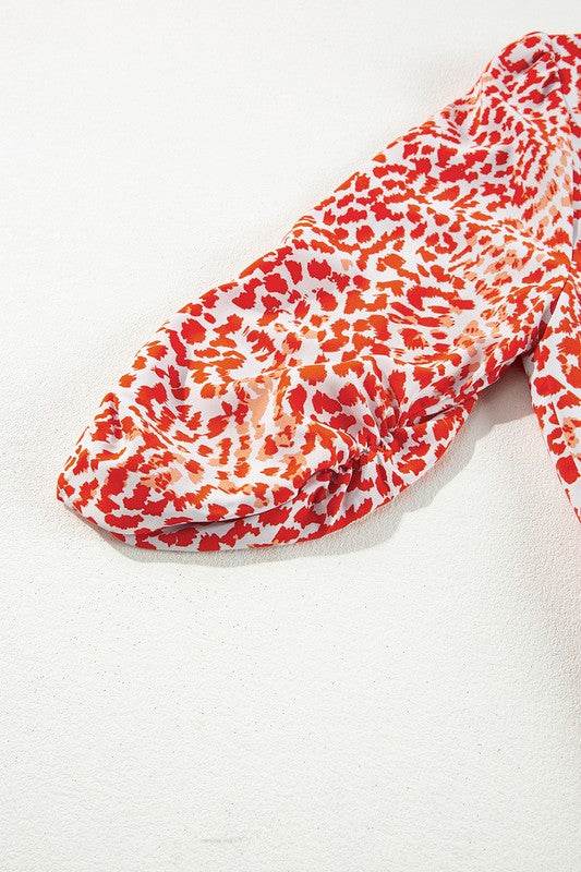 Red Leopard Print Long Sleeve Hollowed Back Dress