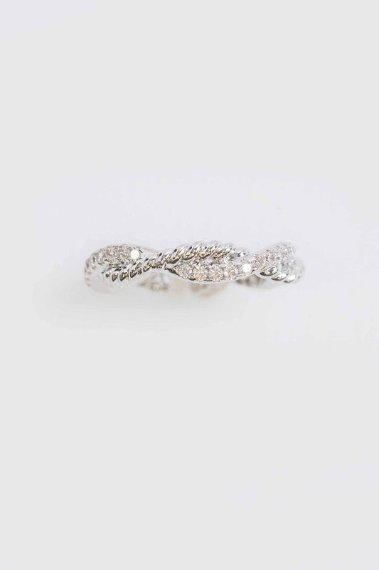 Sparkling Twist Adjustable Ring | Silver