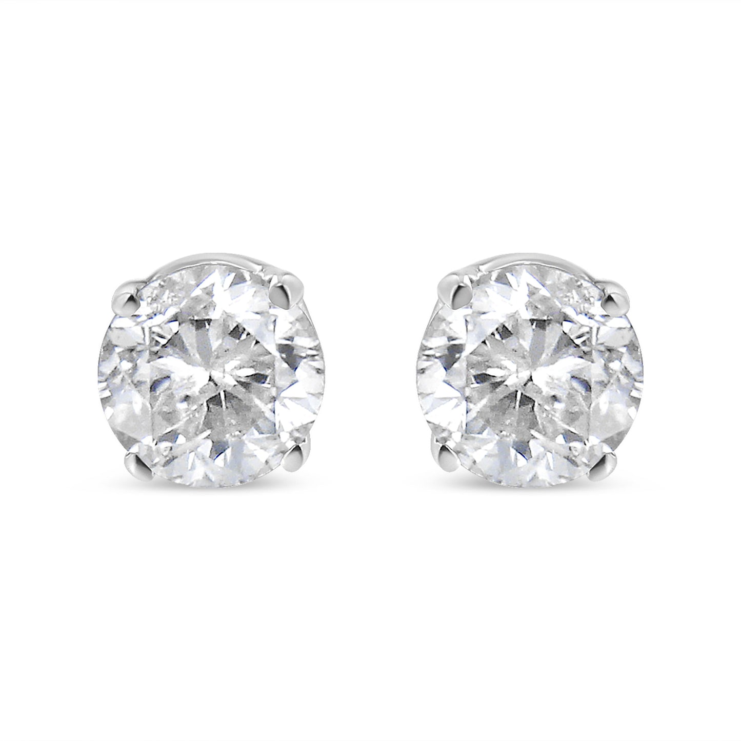 AGS Certified 14K White Gold 1.0 cttw 4-Prong Set Brilliant Round-Cut Solitaire Diamond Push Back Stud Earrings (G-H Color, I1-I2 Clarity)