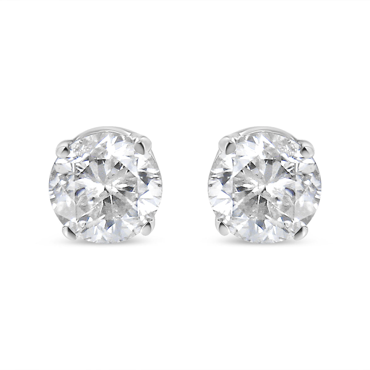 AGS Certified 14K White Gold 1.0 cttw 4-Prong Set Brilliant Round-Cut Solitaire Diamond Push Back Stud Earrings (F-G Color, I1-I2 Clarity)