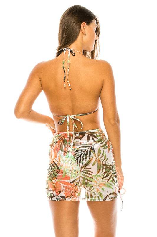 Three Pieces Set Cover-ups with Bikini Tropical Pr