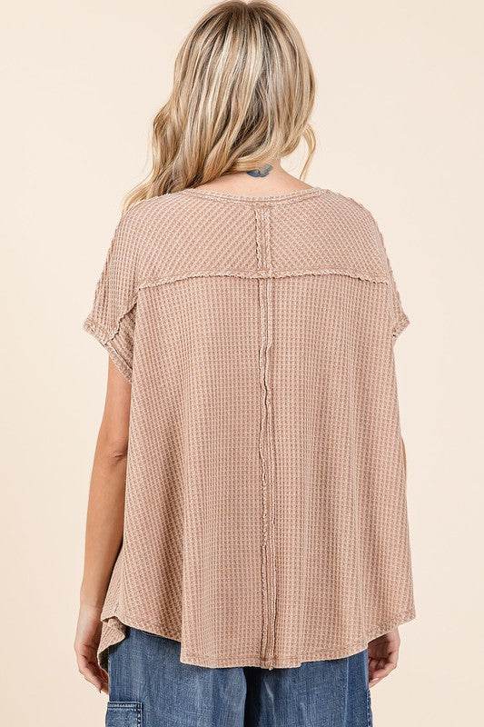Mittoshop Mineral Wash Waffle Knit Pointed Hem Oversized Top