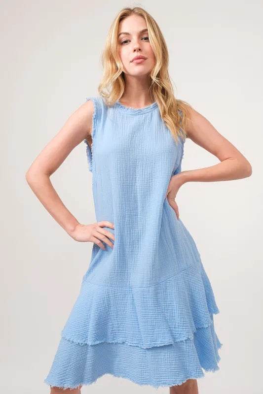 And The Why Washed Fringe Detail Tiered Dress