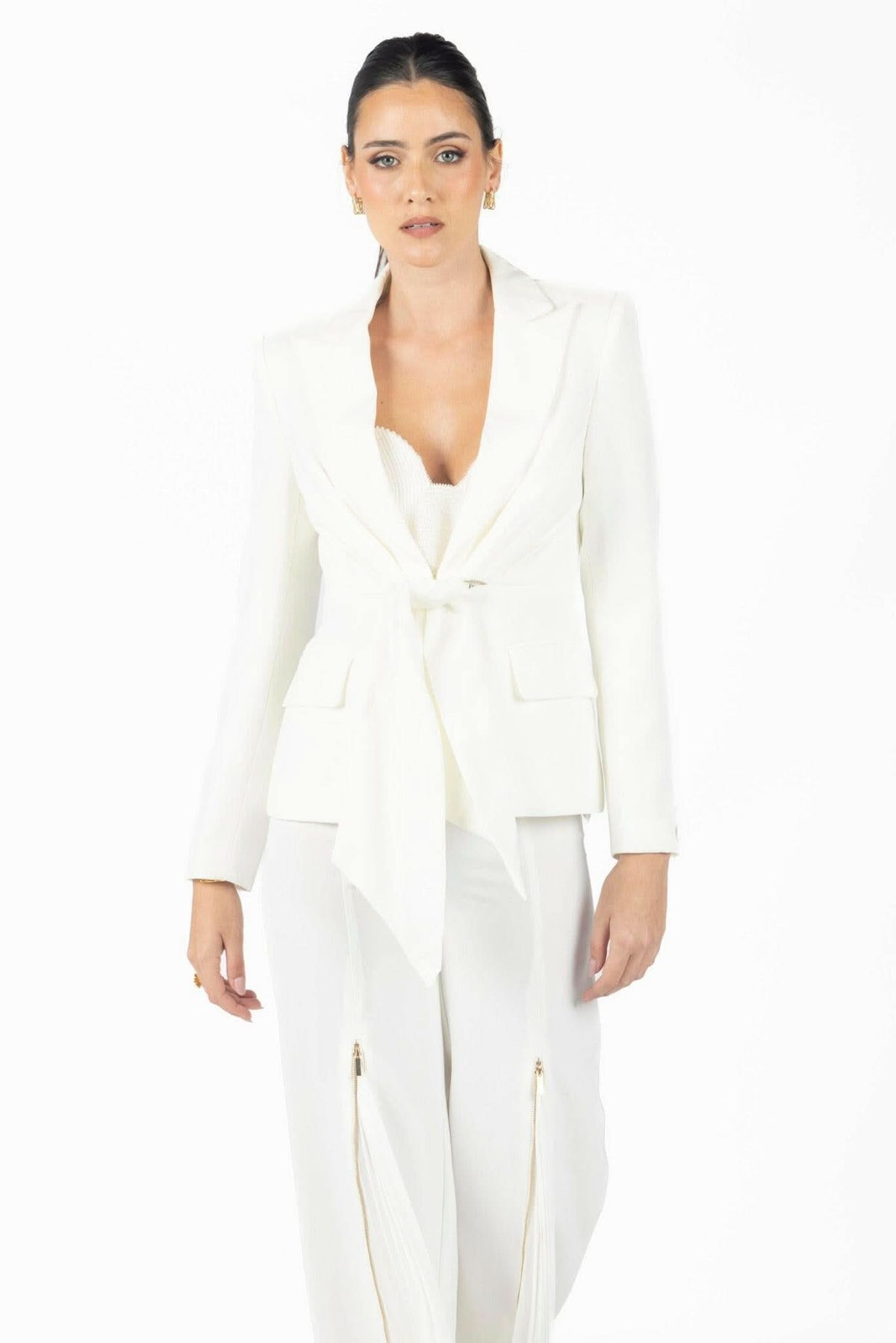 Alana White Pleated Blazer