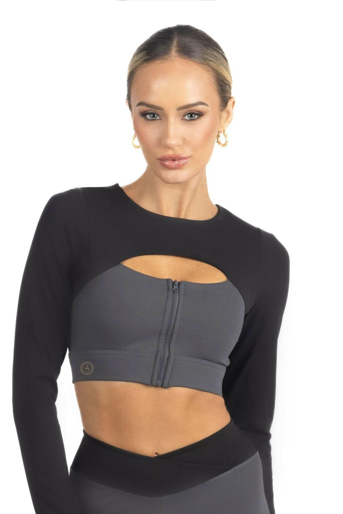Alisha Color Block Activewear Long Sleeve Top in Black