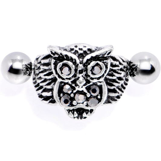 16G 1/2 Black Gem Flying Owl Helix Cuff Cartilage Earring