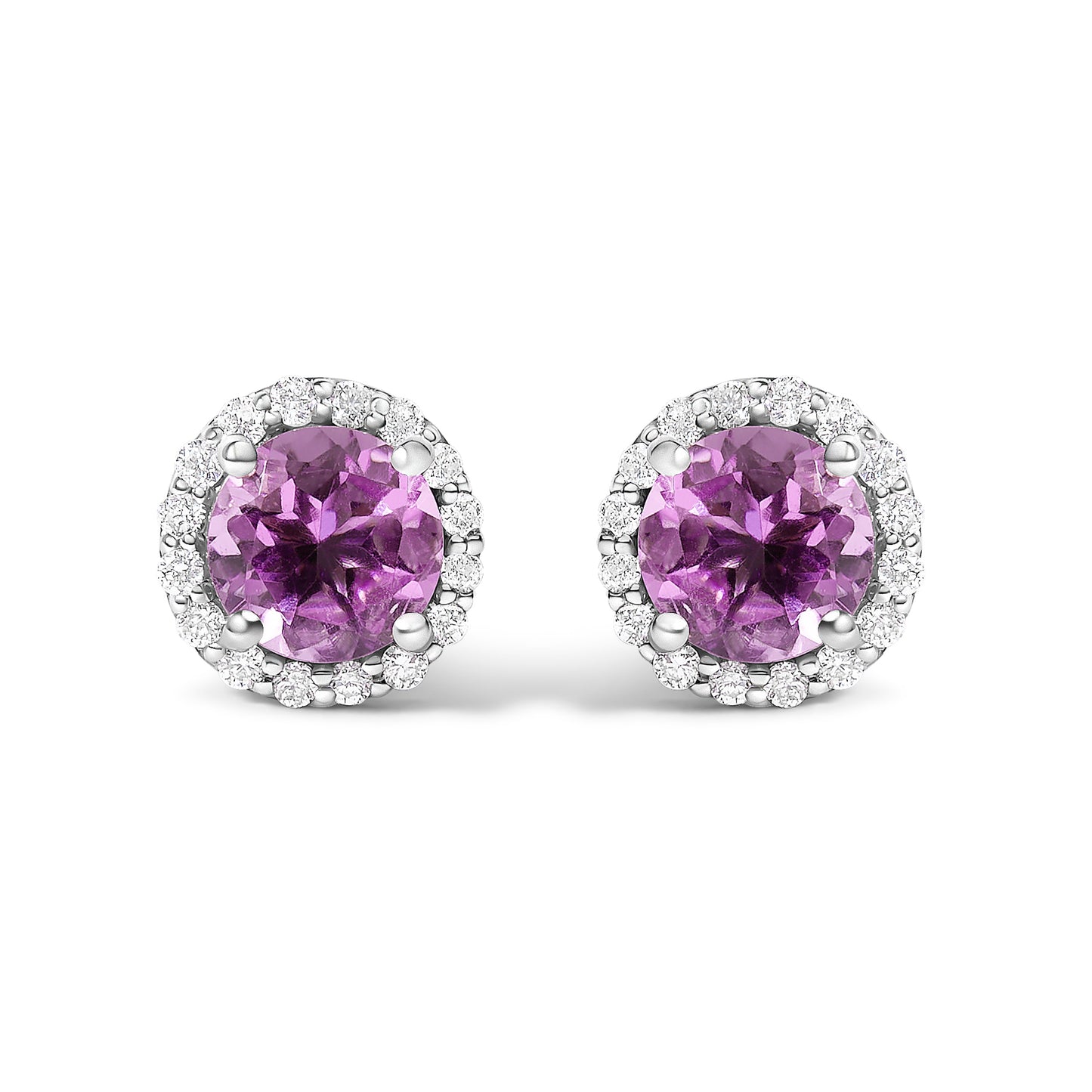 10K White Gold Purple Amethyst and 3/8 Cttw Diamond Halo Jewelry Set (Earrings, Pendant & Ring)