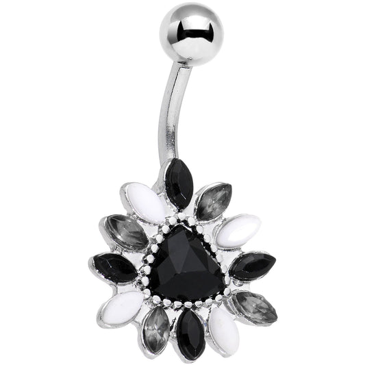 Black White Gem Art Deco Splash Belly Ring