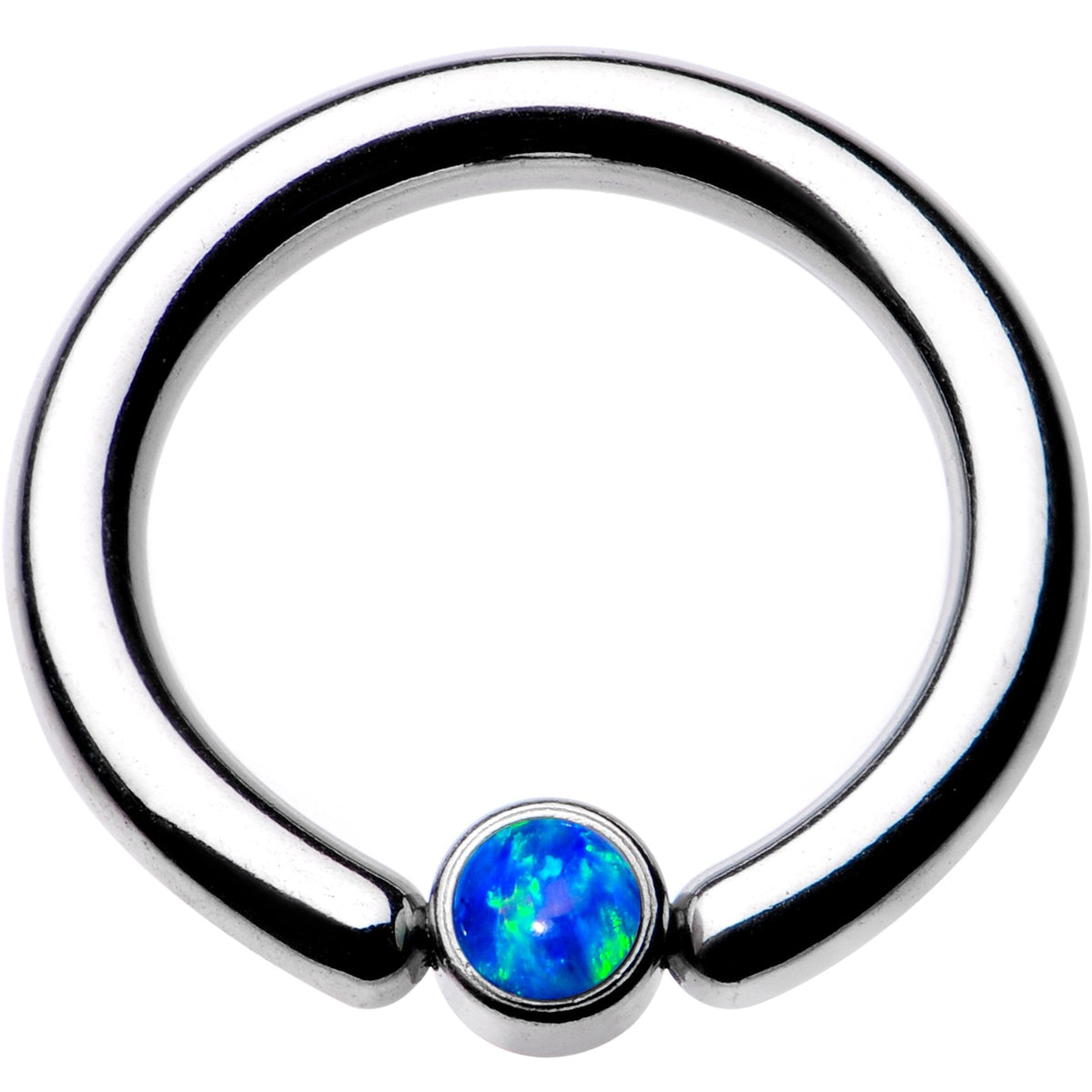 10G 1/2 Aqua Faux Opal 4mm Disc BCR Captive Ring