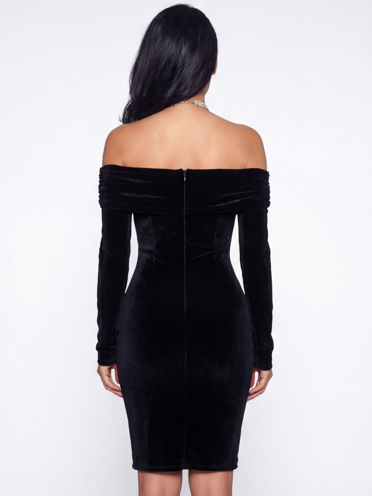 Ashton Off Shoulder Velvet Long Sleeve Bodycon Dress