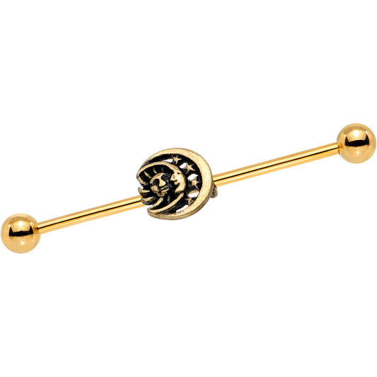 Gold PVD Sun of the Moon Industrial Barbell 38mm