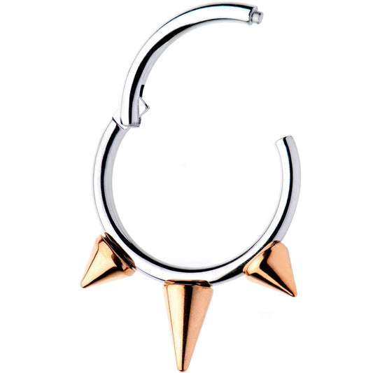 16G 3/8 Rose Gold Tone Spike Punk Hinged Segment Ring