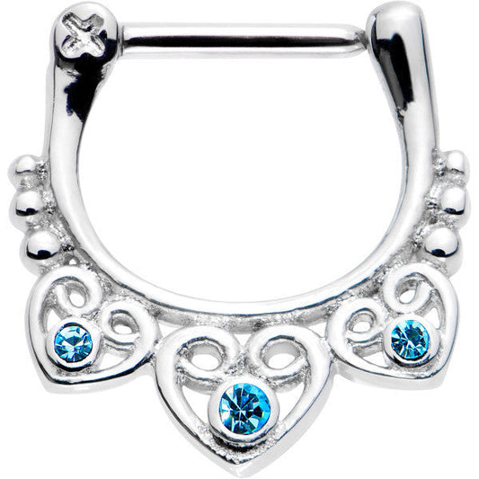 16G 5/16 Aqua Gem Heap of Hearts Septum Clicker