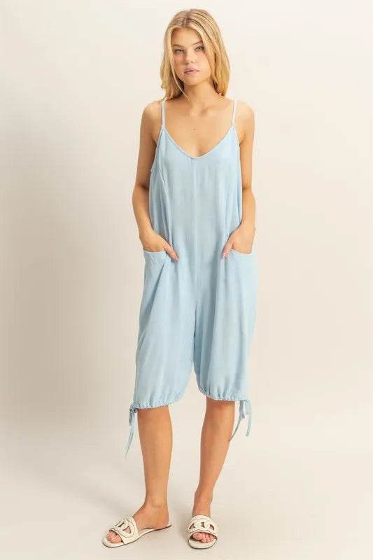 HYFVE V-Neck Pocket Detail Side Tie Hem Romper