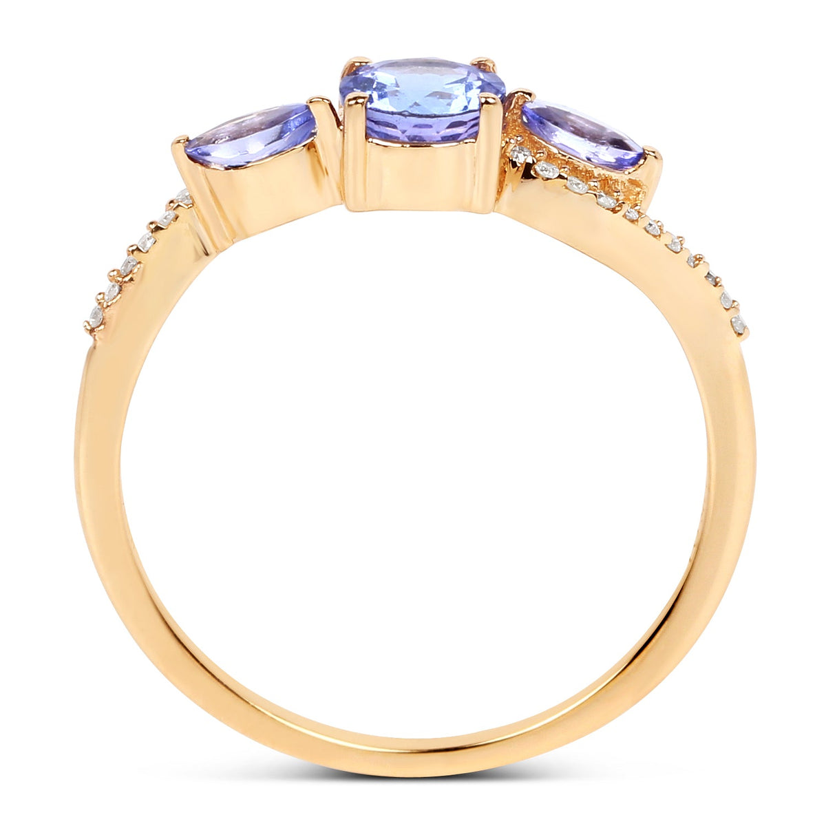 0.70 Carat Genuine Tanzanite and White Diamond 14K Yellow Gold Ring