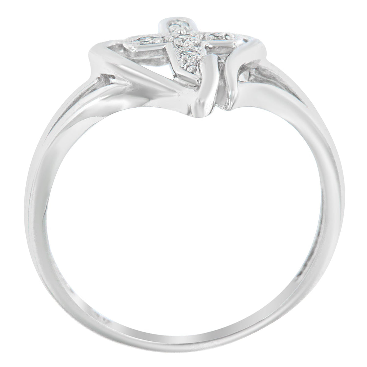 10K White Gold Diamond-Accented Cross & Open Heart Promise Fashion Ring (H-I Color, I1-I2 Clarity) - Size 7