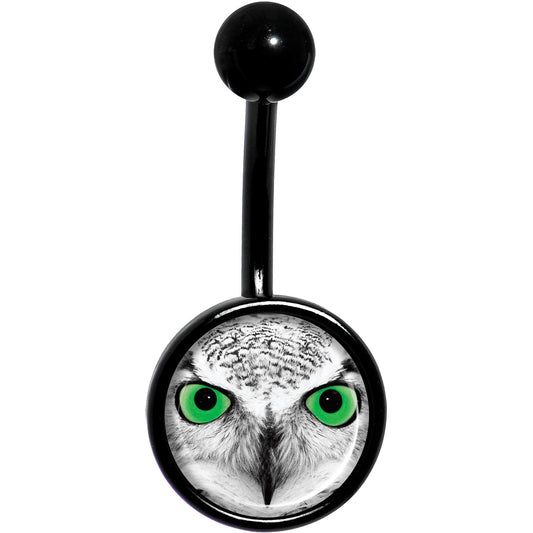 Black White Owl Black Belly Ring