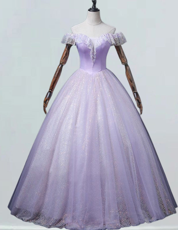 Women's Off-Shoulder Tulle Prom Gown | Lavender Sparkle | Elegant Evening Dress