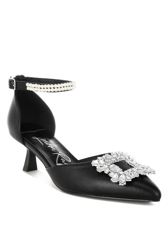 Onkana Diamante Brooch Kitten Heel Sandals