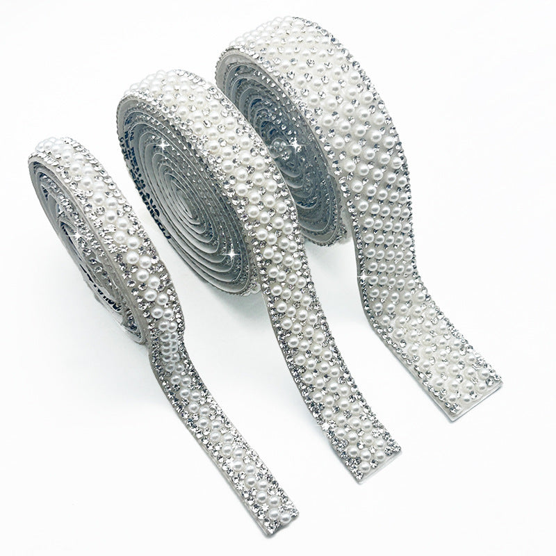 Pearl self-adhesive lace strip-white-1cm wide-1 roll