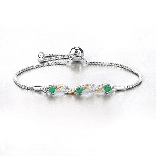 0.79 Carat Genuine Emerald and White Sapphire .925 Sterling Silver Bracelet