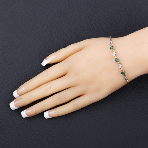 0.79 Carat Genuine Emerald and White Sapphire .925 Sterling Silver Bracelet