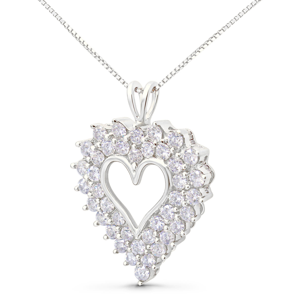 925 Sterling Silver 4.0 Cttw Diamond Two Row Open Heart 18" Pendant Necklace (I-J Color, I2-I3 Clarity)