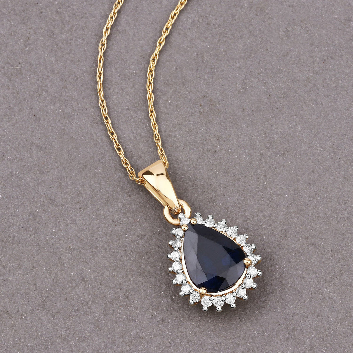 2.09 Carat Genuine Blue Sapphire and White Diamond 14K Yellow Gold Pendant