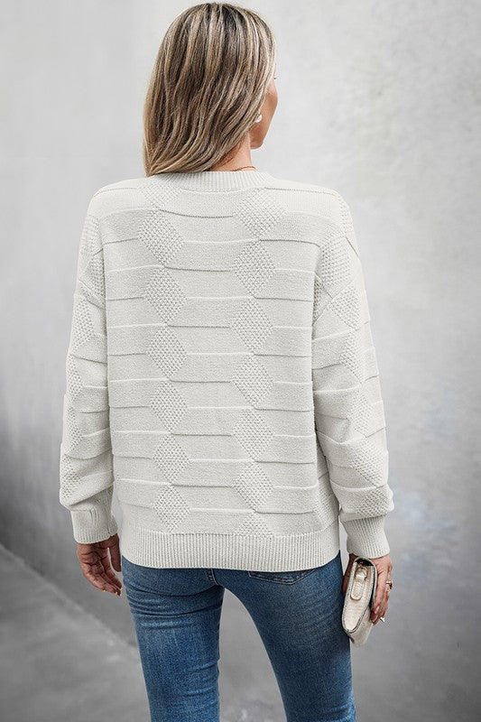 Solid Round Neck Knit Loose Long Sleeves Sweater