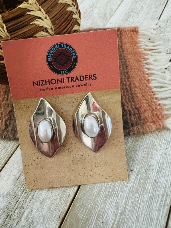 Navajo Freshwater Pearl & Sterling Silver Post Ear