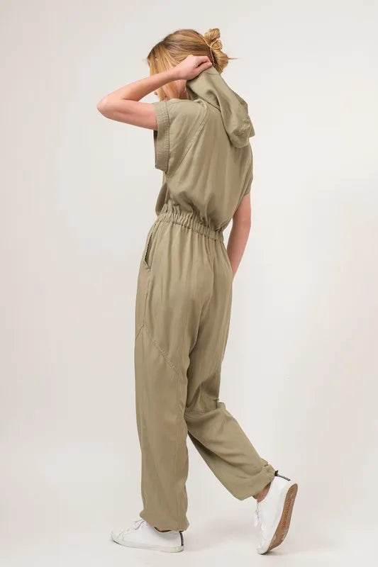 And The Why Washed Short Sleeve Hooded Jumpsuit