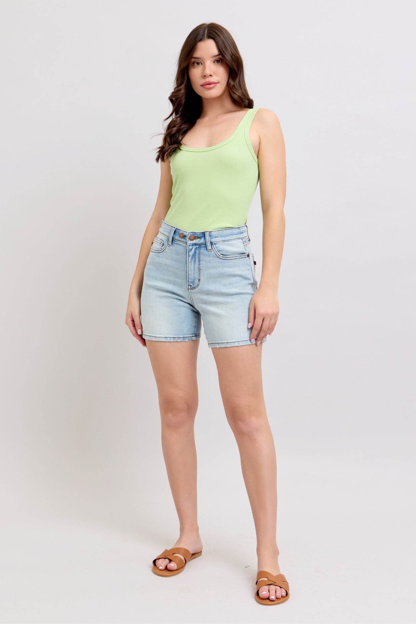 Judy Blue Full Size 2 Button Denim Shorts with Pockets Plus Size