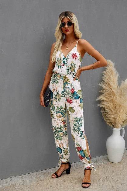 Sleeveless Floral Print Knot Side Cami Jumpsuit