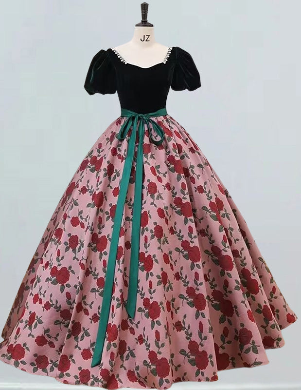 Women's Black Velvet Square Collar Cape Prom Dress | Elegant Evening Gown