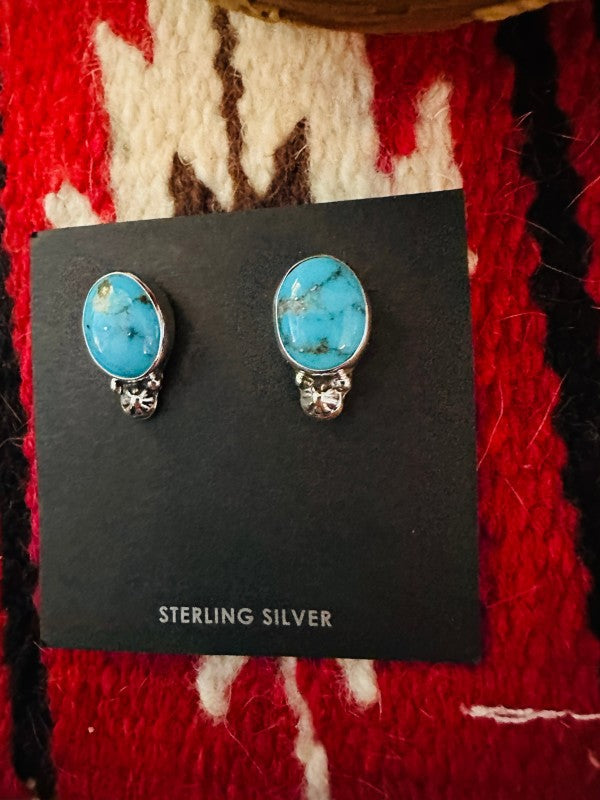 Navajo Sterling Silver & Morenci Turquoise Post Ea
